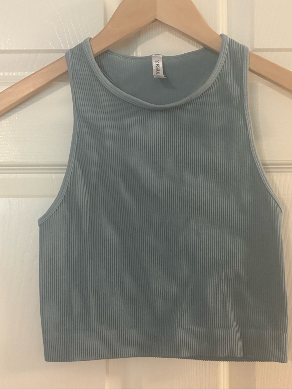 Zenana Ribbed Tank Top in Dusty Blue (L)